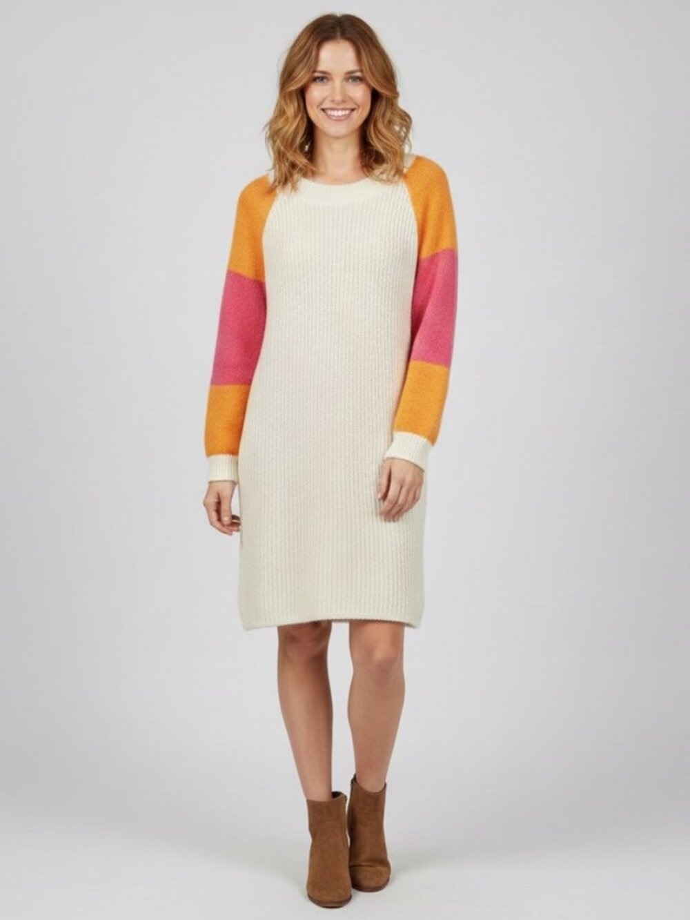 Cocogio Cream and Pink/Orange Alpaca Wool Blend Sweater Dress Size M